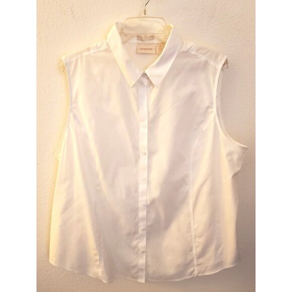 Chico's White Cotton Blend Sleeveless Button Front Top Back Cut Out Sz 20 (4) EU - Picture 1 of 7